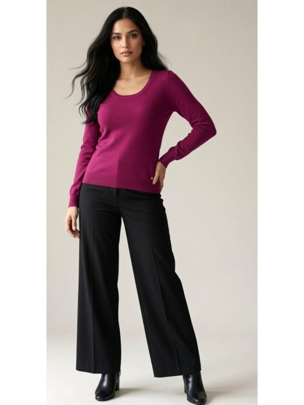 Avenue Foch Fuchsia Pink 100% 2Ply Cashmere Scoop Neck Sweater Pullover